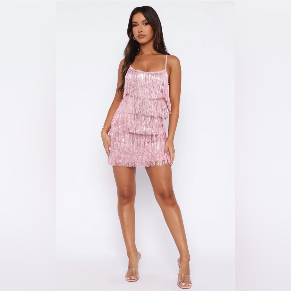 Dance with somebody fringe dress by white fox boutique